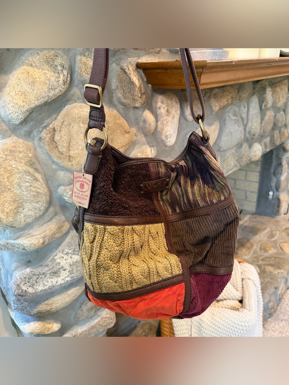 Y2K Lucky Brand Boho Hippie Patchwork Hobo Bag nwt